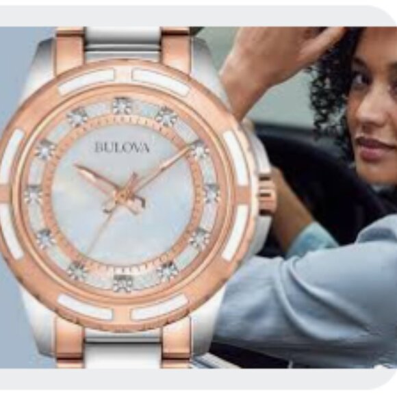 💎Beautiful Bulova Two-Tone Mother of Pearl Diamond Watch - Picture 1 of 8